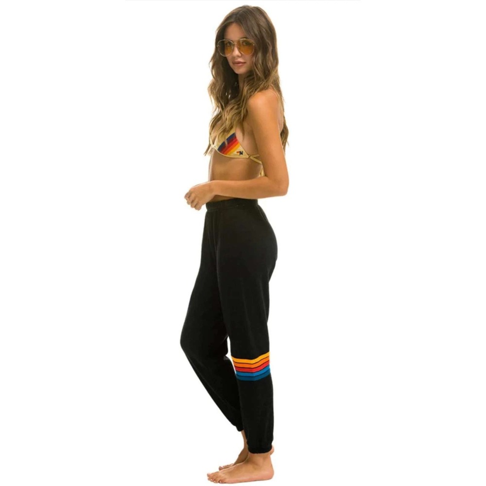 Aviator Nation Rainbow Stitch Jogger Pants In Black Stripe Small